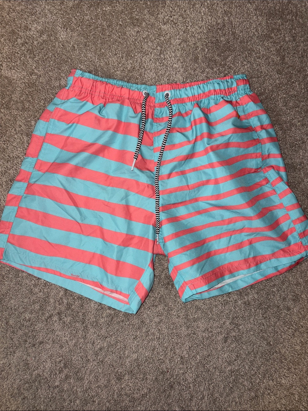 Boardies ! Coral & Aqua Striped Swim Trunks